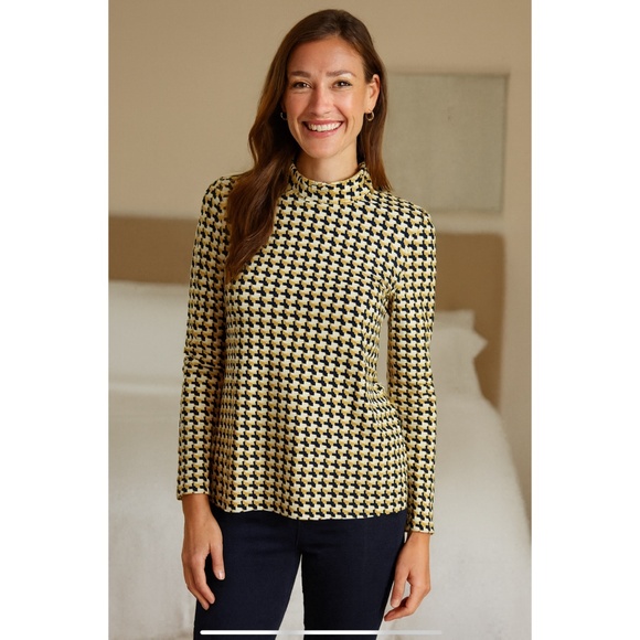 J MCLAUGHLIN NORA TURTLENECK TOP GEOMETRIC HOUNDSTOOTH PREPPY OFFICE MODERN L - Picture 1 of 13